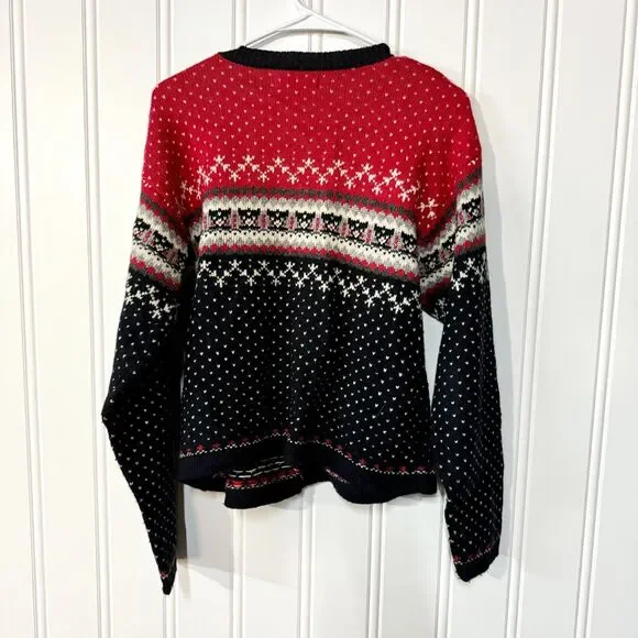 Vintage Mountain Lake Wool Knit Brass Button Down Holiday Sweater Size Medium - Picture 2 of 3